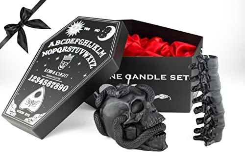 Gothic Skull and Spine Candle Set in Coffin Gift Box - Halloween Decor