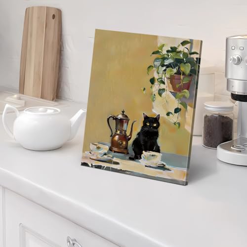 Coffee Cat Canvas Wall Art - Black Cat Kitchen Decor - Variation of THIS listing: Coffee-02