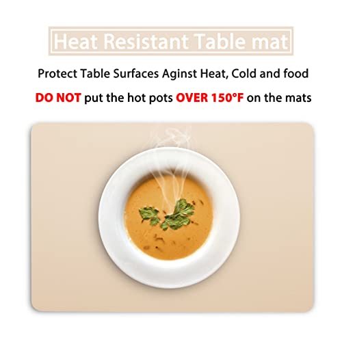 Set of 2 Waterproof Leather Heat-Resistant Wipeable Placemats for Dining Table - Buff