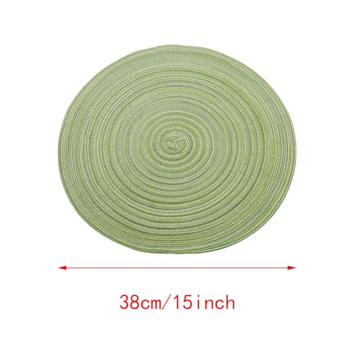 Green 15 Inch Round Braided Placemats Set of 4 - Durable Polyester & Cotton