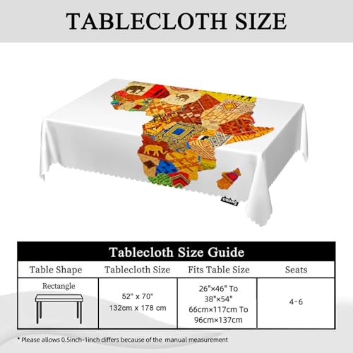 Africa Map Tablecloth 52x70 Inch Rectangular Polyester Table Cover for Indoor Outdoor Dining