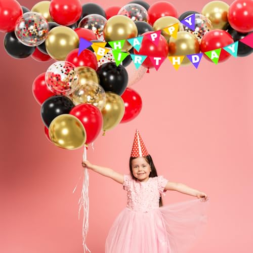 Black Red Gold Balloons Set - 100pcs 12-inch Latex Confetti & Solid Colors for Party