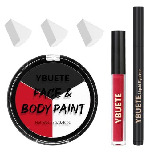 Halloween Face Paint Kit for Demon Joker Makeup - Black White Red + Spider-Man Variation