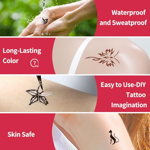 Temporary Tattoo Kit for Women Men Teens - 10 Colors, Waterproof & Safe