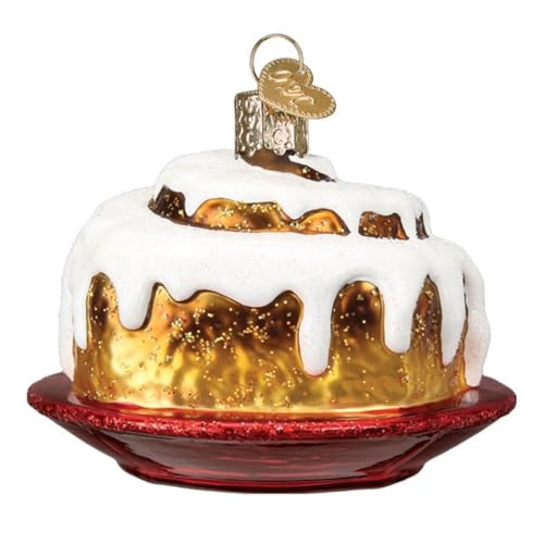 Christmas Tree Ornament - Hand-Painted Glass Cinnamon Roll with Icing & Glitter, Holiday Decorations