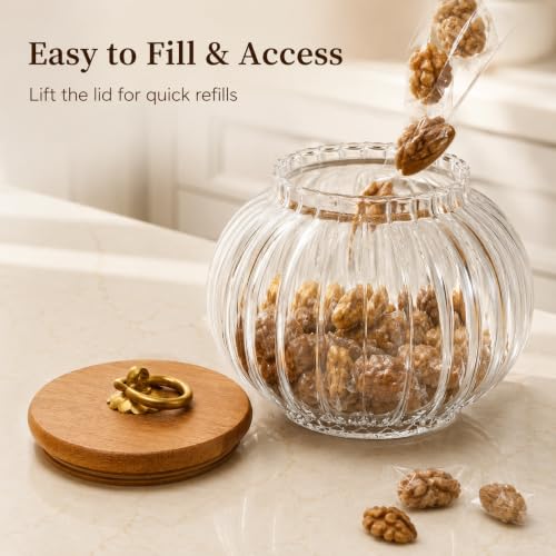 Glass Pumpkin Jar with Lid - 27 Fl Oz Fall Candy Storage Canister