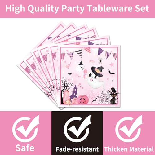 Happy Boo Day Halloween Party Disposable Tableware Set for 24 Guests - Pink Ghost & Pumpkin Design