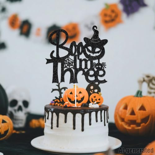 Halloween 3rd Birthday Cake Topper Boo I'm Three Glitter Decor
