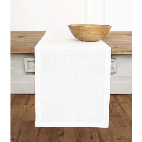 Pure Linen Table Runner White Extra Long 14x156 in - Fete Style, Handcrafted