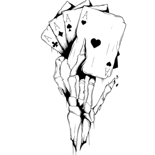 INKARTLINK Skeleton Poker Temporary Tattoos - Large Dark Series 3, 2 Sheets, Lasts 1-2 Weeks