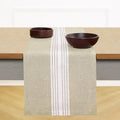 Linen Table Runner 14x120 Inch White & Khaki Striped - Farmhouse Decor - Handcrafted