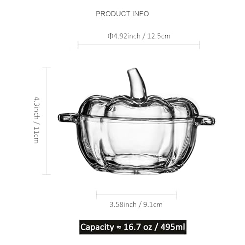 Clear Glass Pumpkin Bowl with Lid - 16.7 oz Soup & Candy Dish - Holiday Decor