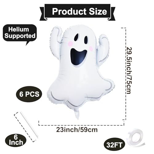 Halloween Ghost Balloons Set - 6 Large Foil Inflatable Decorations for Indoor Outdoor Parties