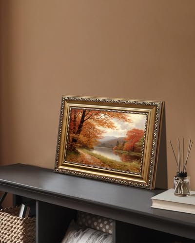 Fall Landscape Wall Art with Gold Frame – Autumn Moody Scenery Canvas Print 16 x 12 inches
