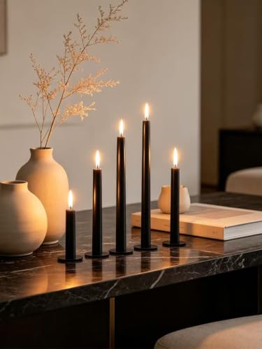 Black Taper Candle Set - 36 Unscented 10 Inch Dripless Candles for Weddings