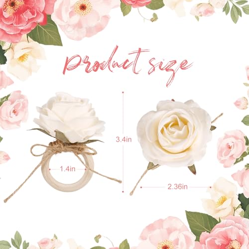 White Wooden Rose Napkin Ring Holders - 8 Pack Farmhouse Table Decor