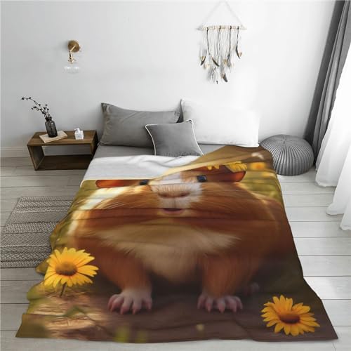 Guinea Pig Blanket 60x50 Inches - Soft Flannel Plush Throw for Kids & Pets - Sunflower Print Variation of Guinea Pig01