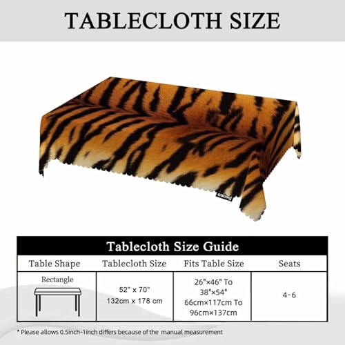Tiger Print Tablecloth 52x70 Inches Wipeable Indoor Outdoor Kitchen Decor - Brown Black