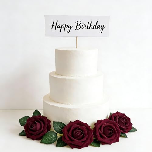 Artificial Rose Flowers 50PCS Foam Roses with Leaves for Wedding & Party Decor - Red