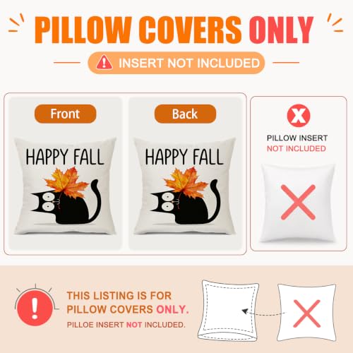 Cat Fall Pillow Covers 20x20 Pack of 2 - Autumn Colors Watercolor Design