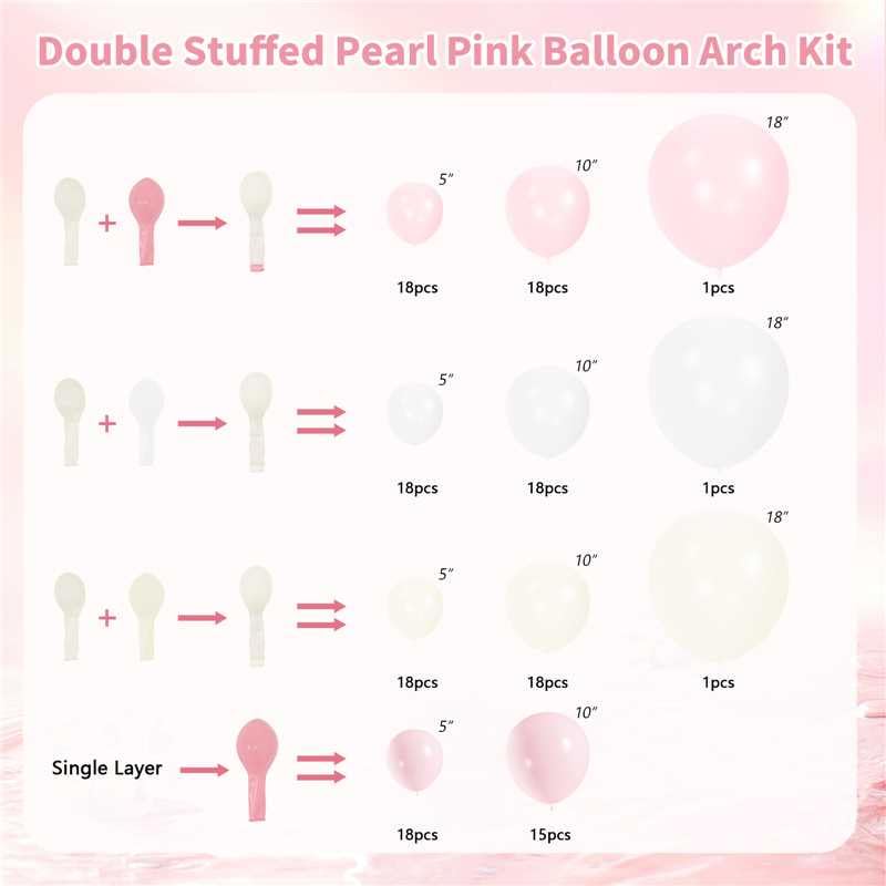Pink & White Balloon Arch Kit - Double Stuffed Pearl Balloons for Wedding Birthday Bridal Shower - Variation: White Pink Cream