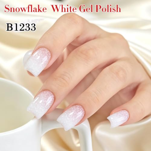 Double Rhythm Milky White Gel Nail Polish with Glitter - Snowflake Glow Variation, 15ML