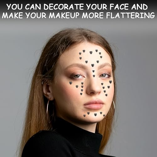 Black Heart Face Gems Set - Self-Adhesive Rhinestones for Makeup & Rave Accessories