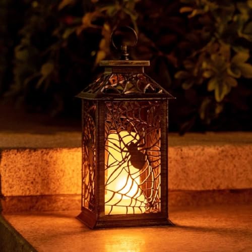 Spider Themed Candle Lanterns with Timer Function - 2 Pack Hanging Lights for Indoor Outdoor Decor