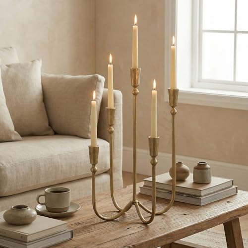Large Iron 5-Arm Taper Candle Holder Candelabra for Dining & Weddings