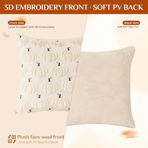 Fall Beige Pumpkin Pillow Covers 20x20 Set of 2 - Double-Sided Autumn Decor