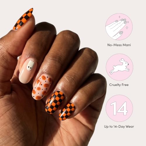 Halloween Gel Nail Strips Bundle - Phantom Check Black & Ghost & Games - Long Lasting, Chip Resistant, UV-Free Manicure - 2 Sets
