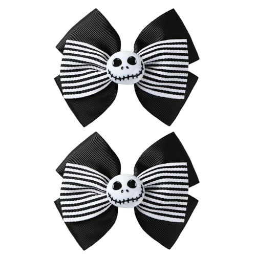 Nuolich Black & White Ghost Skull Hair Bow Clips - Halloween & Christmas Accessories