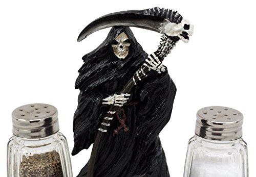 Day of the Dead Grim Reaper Salt & Pepper Shaker Holder Set - Gothic Decor