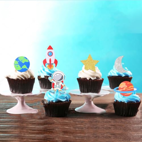 Edible Space Astronaut Cupcake Toppers Set - 12 Variations Planet Rocket Moon