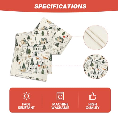 Snowfield Trees Hut Christmas Table Runner 13 x 120 Inch Beige Holiday Decor