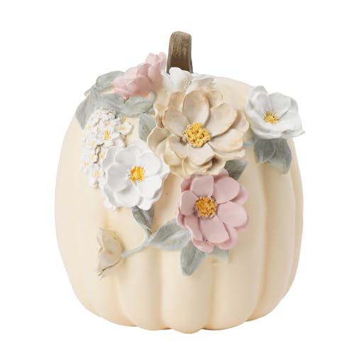 Creamy White Pumpkin Decor - 9-Inch Hand-Painted Resin Fall Halloween & Thanksgiving Decoration - Variation: Cream