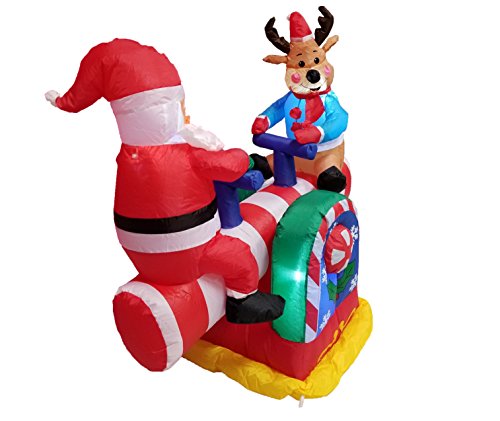 Animated Christmas Inflatable Santa and Reindeer Yard Decor - 4 Feet Lighted See-Saw