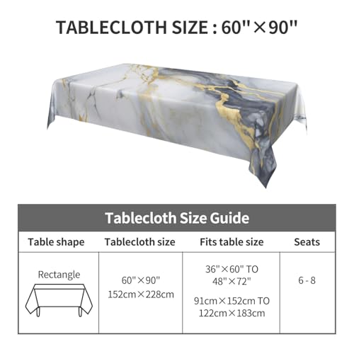 Marble Texture Rectangular Tablecloth 60x90 Inch - Washable & Waterproof, Gray & White Design - Variation: Marble Texture #01