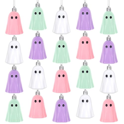 Halloween Ghost Hanging Ornaments - 20 Pastel Plastic Decorations for Home & Party