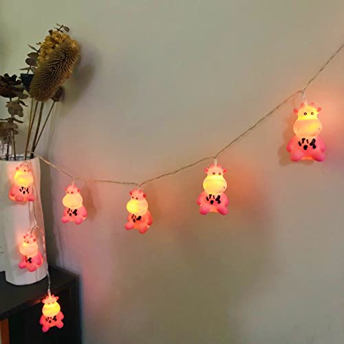 Pink Cow String Lights - 10LED Battery Operated Fairy Lights for Home & Party Decor - Variation of Pink Cow