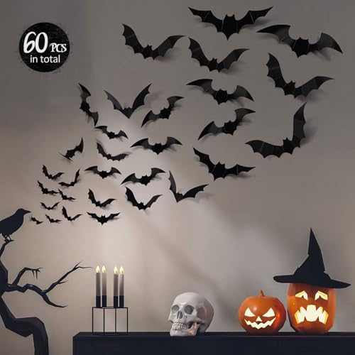 120PCS Halloween 3D Bat and Spider Wall Decals Set - Realistic PVC Decorations for Party & Home