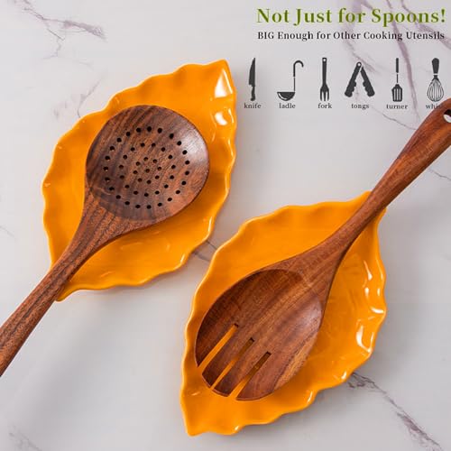 Orange Ceramic Leaf Shape Spoon Rest - Farmhouse Kitchen Decor & Utensil Holder - 1PC