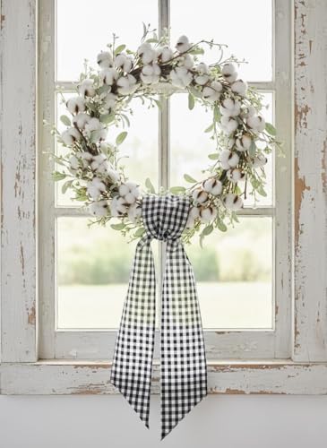 Black White Checkered Sash for Wreaths - 2 Pack Halloween & Modern Decor - Variation of Black White