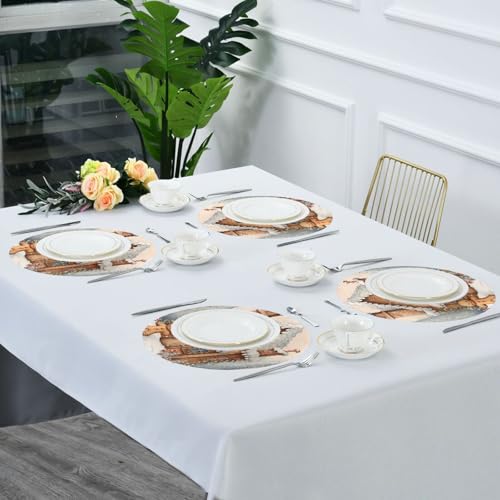 Christmas Snow Gingerbread Man Round Placemats Set of 6 - Holiday Table Decor - Washable & Heat Resistant - 15.4 inch - Variation 8