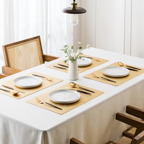 Faux Leather Placemats Set of 8 - Waterproof & Easy-Clean Gold Table Mats