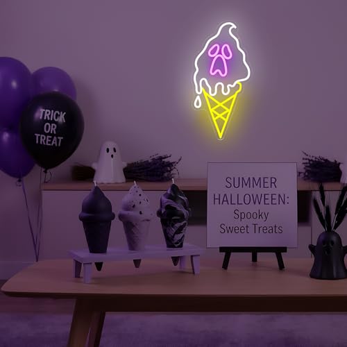 Halloween Neon Sign Dimmable Ghost Ice Cream Design Wall Decor - White-GhostIce