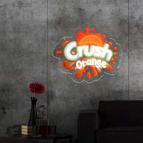 Crush Orange Neon Sign for Wall Decor - Juice Style LED Light, Dimmable, USB Powered, 12x11 Inch