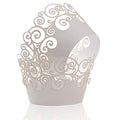 White Cupcake Wrappers 50 Pack Filigree Lace Design for Wedding Birthday
