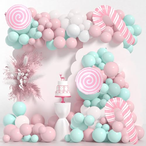 Pink Christmas Balloon Arch Kit 137pcs with Foil Candy Cane & Tree - Xms Pink Variation