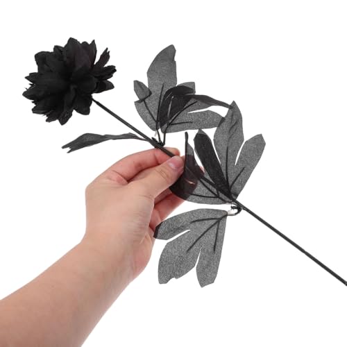 Halloween Black Artificial Flower Stem - Faux Dahlia for Gothic & Memorial Decor